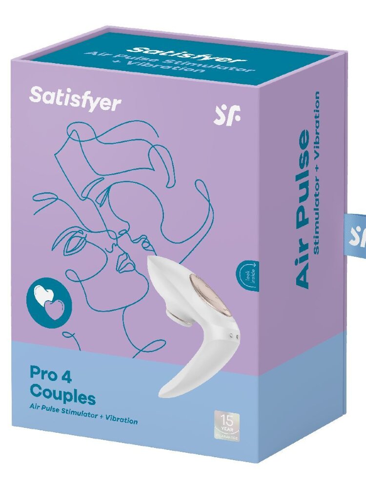 Вибро-вакуумно-волновой стимулятор для пар Satisfyer Pro 4 Couples J2018-18 Вакуумный массажер Satisfyer Pro 4 Couples - стимулятор для пар. Имеет уже знакомую на U-форму, которая позволяет помещать один лепесток вагинально, а вторую часть нежно прикладывать к внешним половым органам.