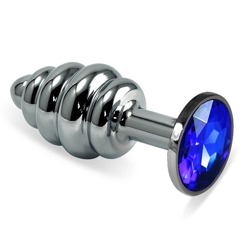 Пробка ребристая с синим стразом Spiral Metal Plug (Silver)  RO-SSR07 ​Роскошная серебряная спиральная пробка из тяжелого металла. 