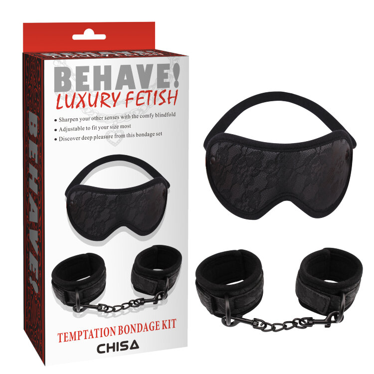 Изящный кружевной набор Temptation Bondage Kit CN-632106312  Комплект для связывания с искушением изготовлен из набивного полиуретанового материала, не повреждающего кожу. Комбинация повязки на глаза и наручников подходит для игроков, которые не знают, как выбрать игрушки для БДСМ.