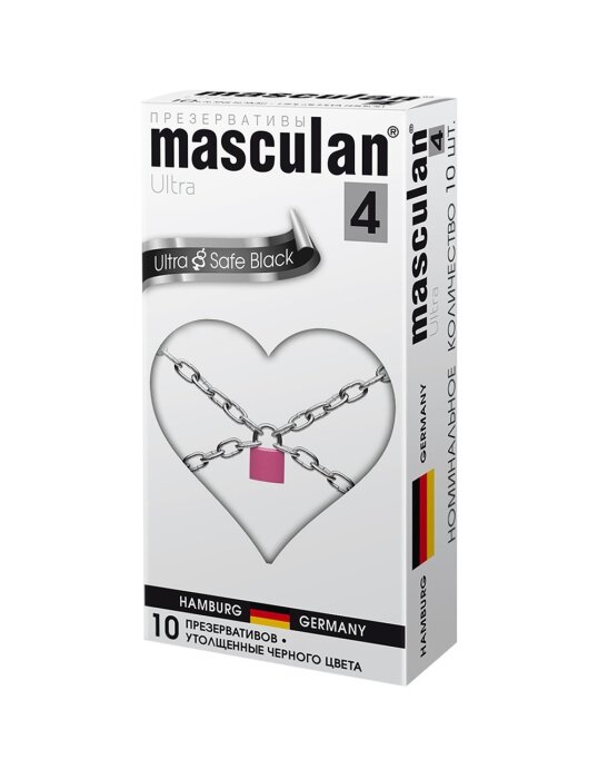 Презервативы Masculan Ultra Safe Black ультрапрочные, 10 шт. Ultra Safe Black – ультра прочные презервативы классической формы черного цвета из утолщенного латекса для двойной защиты, без рельефных элементов.