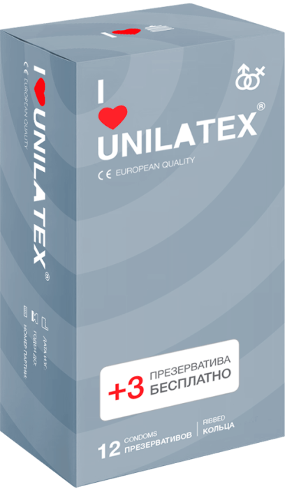 Презервативы ребристые Unilatex Ribbed 12+3 шт ​Презервативы из натурального латекса телесного цвета, с рефленой поверхностью, покрыты силиконовой смазкой с нейтральным ароматом. Цилиндрическая форма с резервуаром.