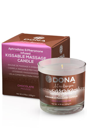 Вкусовая массажная свеча с феромонами и ароматом "Шоколадный мусс" DONA Kissable Massage Candle Choc Вкусовая массажная свеча с феромонами и ароматом "Шоколадный мусс" DONA Kissable Massage Candle Chocolate Mousse необходимый атрибут романтического вечера. 